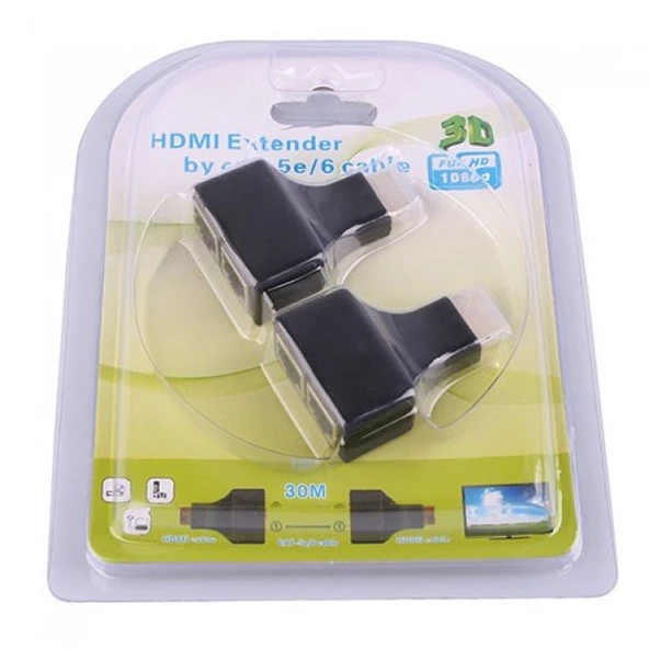 HDMI extender çevirici cat 5e/6 ethernet kablo ile 30m hdmı 1080p ürün görseli 1