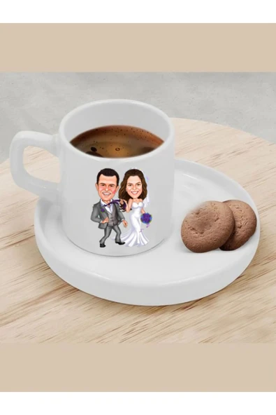 Özcan Tasarım Kişiye Özel Türk Kahvesi Fincanı Karikatür Gelin Damat Fincanı ürün görseli 1