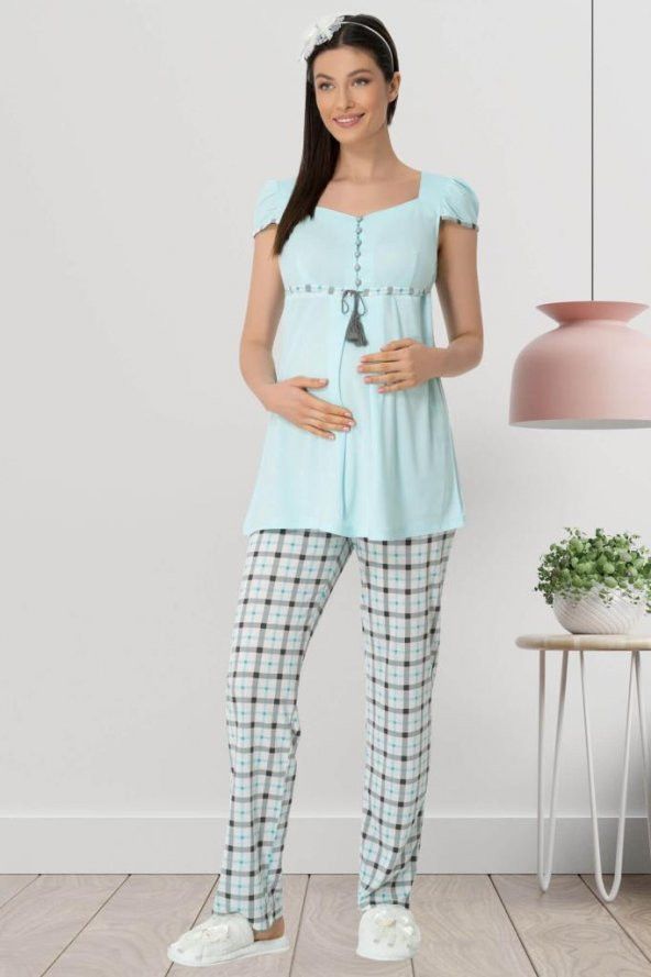 Mecit 5404 Turkuaz  Spor Hamile Lohusa Pijama Takımı ürün görseli 1