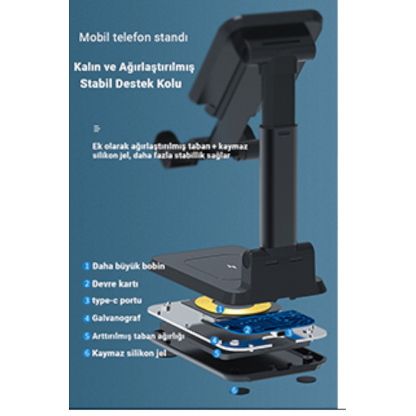 Mühlen T44 Wireless Ayarlanabilir Ergonomik Telefon Tablet Standı - Resim 3