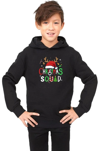 Christmas Squad Siyah Çocuk 3ip Kapşonlu ürün görseli 1
