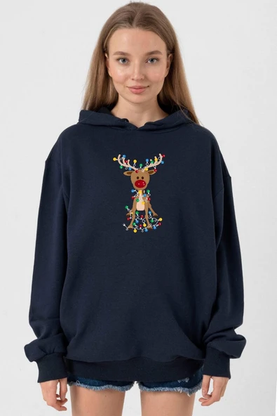 Adorable Reindeer Christmas Lacivert Kadın 3ip Kapşonlu ürün görseli 1