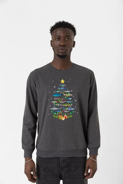 Shark Christmas Tree Füme Erkek 2ip Sweatshirt ürün görseli 1