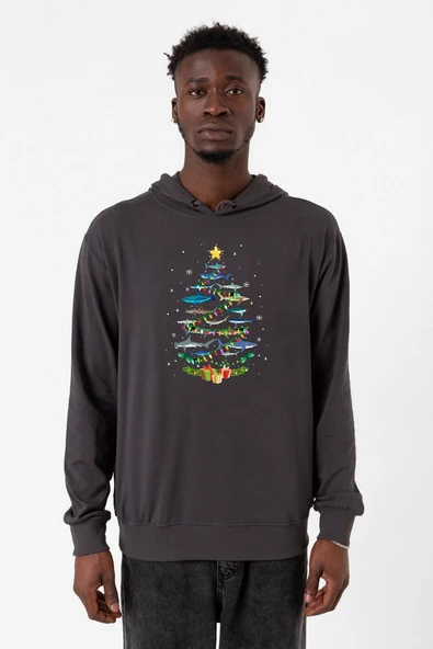 Shark Christmas Tree Füme Erkek 2ip Kapşonlu ürün görseli 1