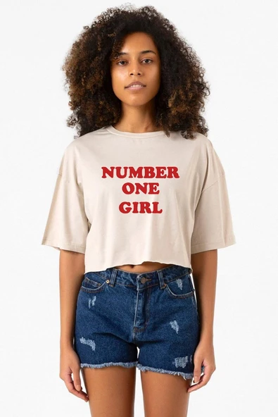 Rose Number One Girl Bej Kadın Crop Tshirt ürün görseli 1