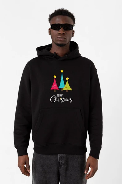 Merry Christmas Siyah Erkek 3ip Kapşonlu Sweatshirt ürün görseli 1