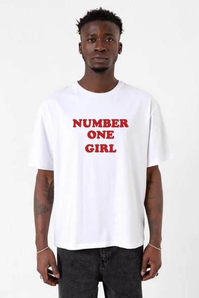 Rose Number One Girl Beyaz Erkek Oversize Tshirt ürün görseli 1