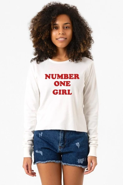 Rose Number One Girl Ekru Ekstra Uzunkol Sweatshirt ürün görseli 1
