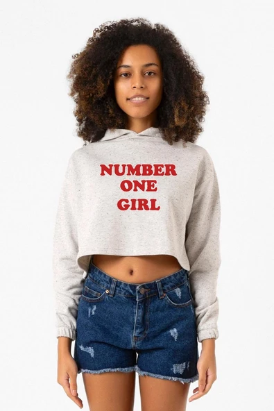 Rose Number One Girl Beyaz Kırçıllı Kadın Crop Kapşonlu ürün görseli 1