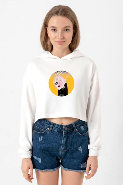 Meovv Meow Ekru Kadın Crop Kapşonlu ürün görseli 1