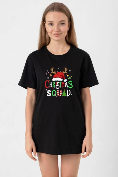 Christmas Squad Siyah Kadın Oversize Tshirt ürün görseli 1