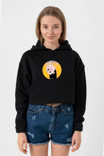 Meovv Meow Siyah Kadın Crop Kapşonlu ürün görseli 1