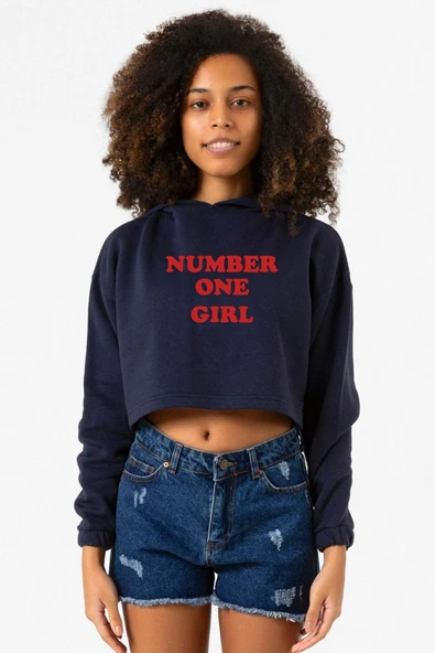 Rose Number One Girl Lacivert Kadın Crop Kapşonlu ürün görseli 1