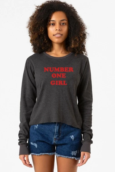 Rose Number One Girl Füme Ekstra Uzunkol Sweatshirt ürün görseli 1