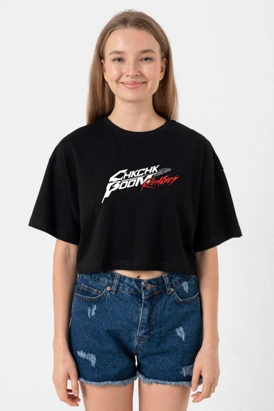 Stray Kids Chk Chk Boom Siyah Kadın Crop Tshirt ürün görseli 1