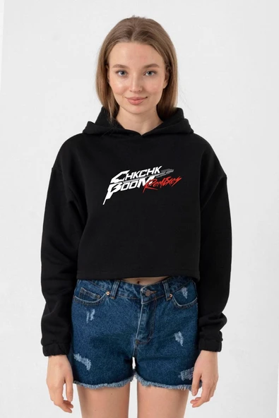Stray Kids Chk Chk Boom Siyah Kadın Crop Kapşonlu ürün görseli 1