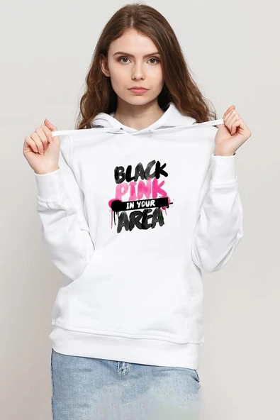 Black Pink In Your Area Beyaz Kadın 3ip Kapşonlu Sweatshirt ürün görseli 1