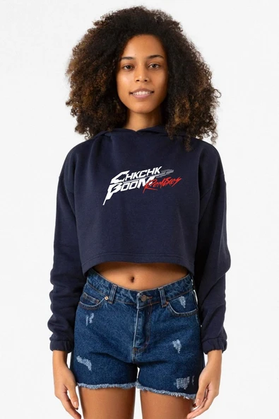 Stray Kids Chk Chk Boom Lacivert Kadın Crop Kapşonlu ürün görseli 1
