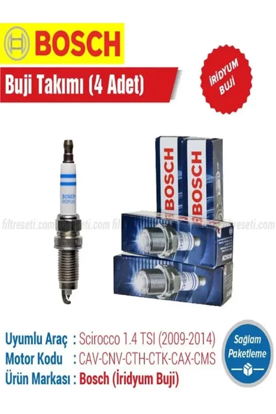 Bosch VW Scirocco 1.4 TSI Bosch İridyum Buji Takımı (2009-2014)Motor No:CAV-CNV-CTH-CTK ürün görseli 1