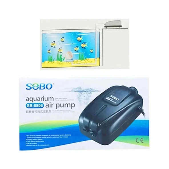 Sobo SB-8806 Çift Çıkışlı Akvaryum Hava Motoru 2x5L/Dak. 8 Watt ürün görseli 1
