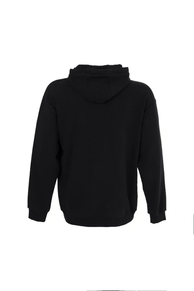 Erkek Baskılı Kapüşonlu Sweat Siyah - Resim 5