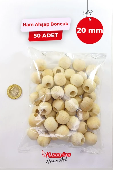 Kuzeylina 20 mm Ahşap Ham Boncuk -  50 Adet ürün görseli 1