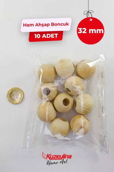 Kuzeylina 32 mm Ahşap Ham Boncuk -  10 Adet ürün görseli 1
