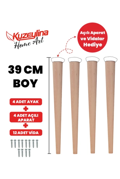 Kuzeylina 4'lü 39 Cm Doğal Ahşap Ayak Konik Masa-sandalye-tabure- Sehpa Ayağı ürün görseli 1