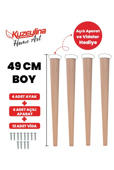 Kuzeylina 4'lü 49 Cm Doğal Ahşap Ayak Konik Masa-sandalye-tabure- Sehpa Ayağı ürün görseli 1