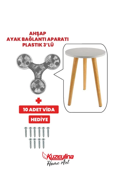 Kuzeylina Zigon Sehpa Çay Sehpası Ahşap Ayak Bağlantı Aparatı Plastik 3'lü Yekpare Açılı Montaj Aparatı - M8 ürün görseli 1