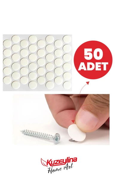 Kuzeylina Yapışkanlı Vida Tapası Tıpası -  Beyaz  - Vida Kapatıcı Kapağı  (50 ADET) ürün görseli 1