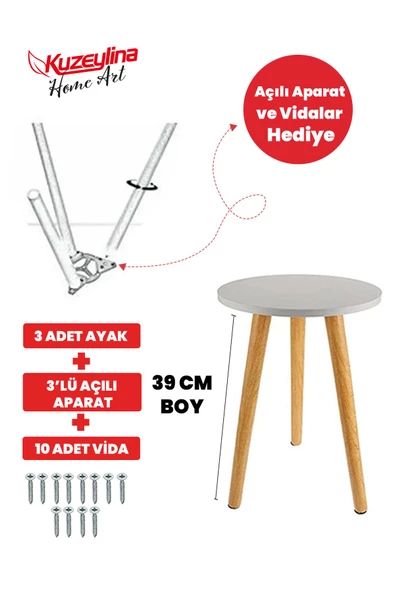 Kuzeylina Konik Sehpa Ayağı  39 Cm 3 Adet -  3'lü Plastik Ayak Bağlantı Aparatı ve Vidalar Hediye ürün görseli 1