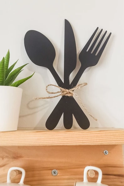 Kuzeylina 3'lü Dekoratif Ahşap Çatal-Kaşık-Bıçak Seti Mutfak, Kahve Köşesi, Dolap, Raf, Askı Süsü(19 cm) ürün görseli 1