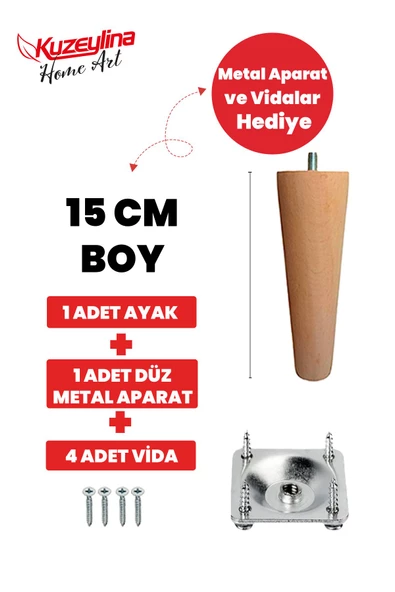 Kuzeylina Koltuk ayağı  Baza ayağı-sehpa ayağı Mobilya ayağı Ahşap ayak Uzunluk: 15 Çap:3.6 cm 1 adet ürün görseli 1