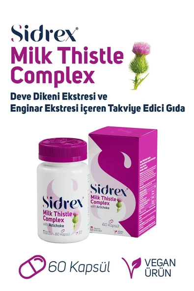 SIDREX Milk Thistle Complex Deve Dikeni Ekstresi Ve Enginar Ekstresi Içeren Takviye Edici Gıda 60 Kapsül ürün görseli 1