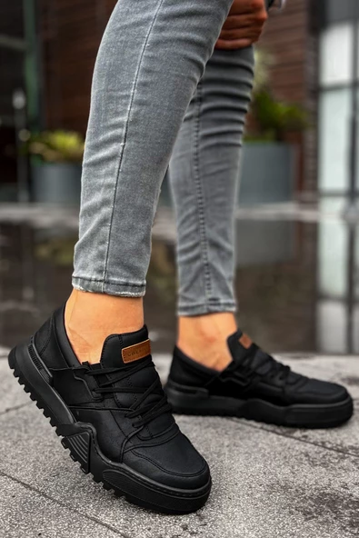 Siyah Renk Sneaker Erkek Ayakkabı Siyah Taban TB067 ürün görseli 1