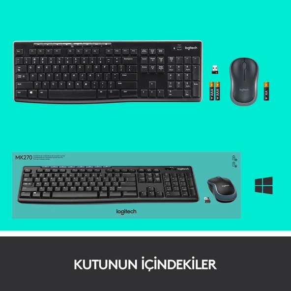 Logitech MK270 Kablosuz Klavye Mouse Set (920-004525) - Resim 9