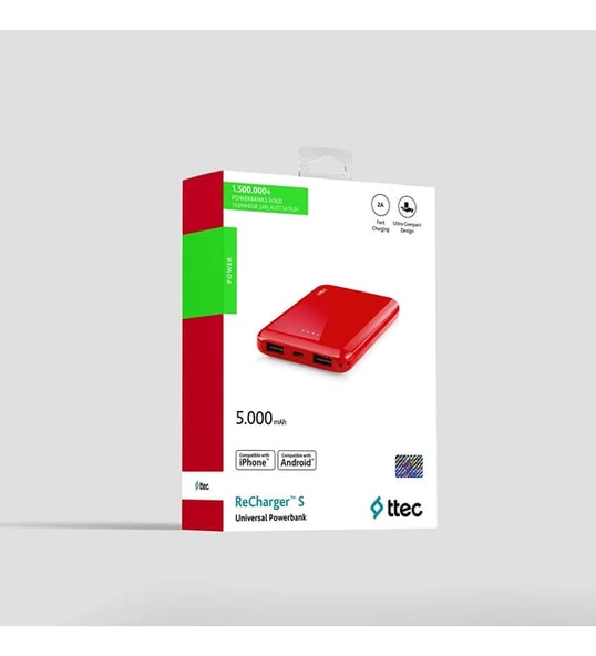 Ttec ReCharger 5000 mAh 2BB155K Kırmızı Taşınabilir Şarj Cihazı ürün görseli 1