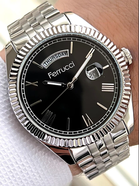 Ferrucci Rolex Model Çelik Kordon Takvimli Kadran 30 Mt Suya Dayanıklı Erkek Kol Saati FEC.13029M01 ürün görseli 1
