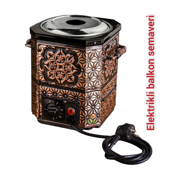 Bakır Nostaljik semaver Elektrikli Nostaljik Bahçe Semaveri Bakır Demlikli Elektrikli Bakır Balkon Semaveri ürün görseli 1