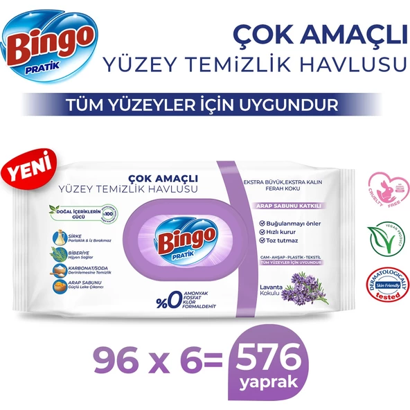 Bingo Pratik Yüzey Temizlik Havlusu Lavanta 96X6 (576 Yaprak) ürün görseli 1