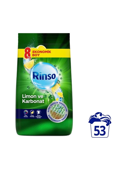 Rinso Toz Deterjan Limon Karbonat Renkliler Ve Beyazlar Için Derinlemesine Temizlik 8 Kg ürün görseli 1