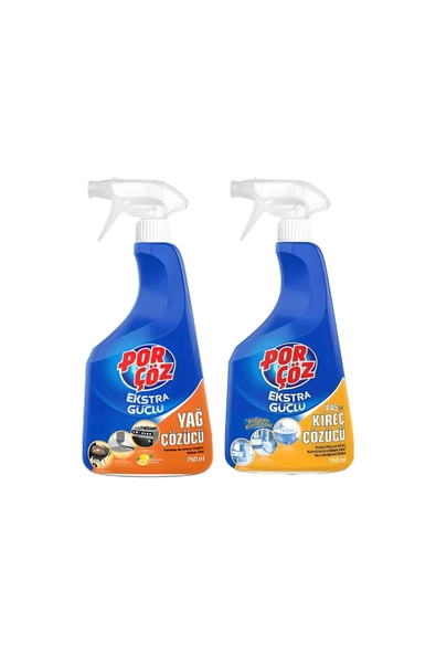 Porçöz Yağ Çözücü Sprey 750 Ml. + Pas Ve Kireç Çözücü Sprey 750 Ml. ürün görseli 1