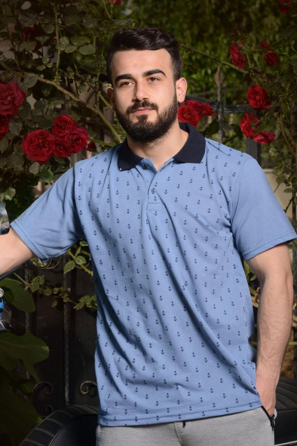 Erkek İndigo Normal Kesim Çapa Model Polo Yaka 21EPLYCAPA ürün görseli 1