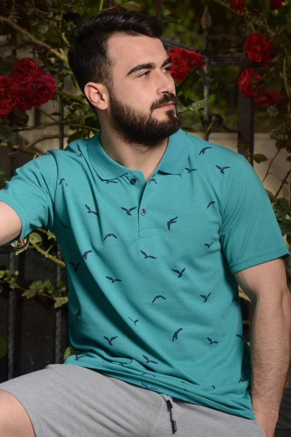Erkek Yeşil Normal Kesim Martı Model Polo Yaka 21EPLYMART ürün görseli 1