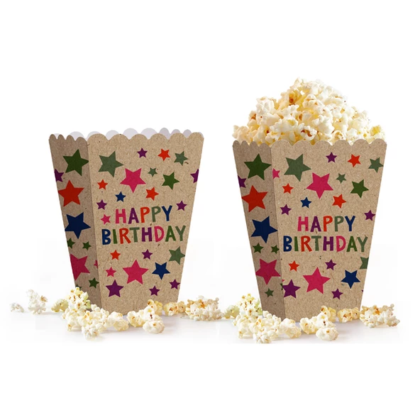 Happy Bırthday Baskılı Kraft Stars Karton Mısır Kutusu 8 li ürün görseli 1