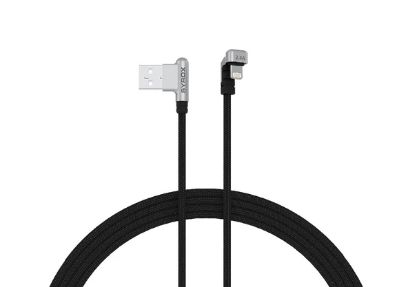 Syrox C132AL 2.4A 1.19mt Örgülü Oyuncu 90° USB - 180° Lightning Şarj & Data Kablosu ürün görseli 1