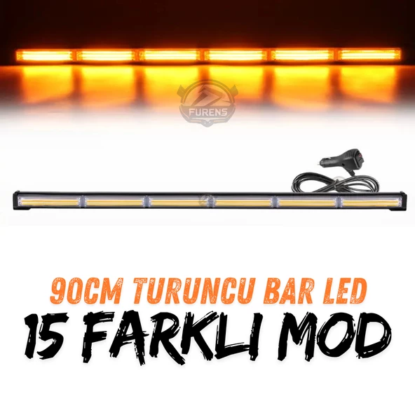 Turuncu Tepe Çakar Bar Led 90cm 12-24v  Off Road Çekici Traktör İkaz Lambası Çakar 15 Modlu ürün görseli 1