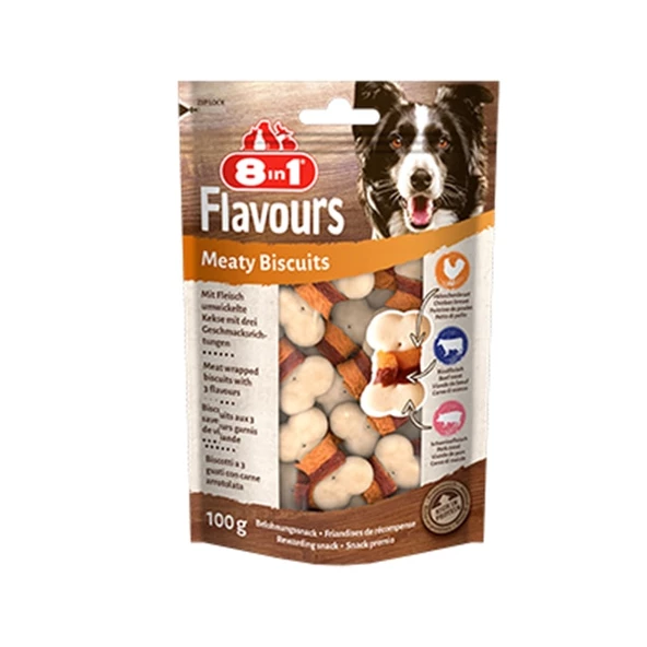 8in1 Flavours Meaty Biscuits Kıtır Köpek Ödül Maması 100 gr ürün görseli 1
