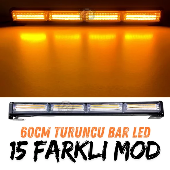 Turuncu Tepe Çakar Bar Led 60cm 12-24v  Off Road Çekici Traktör İkaz Lambası Çakar 15 Modlu ürün görseli 1